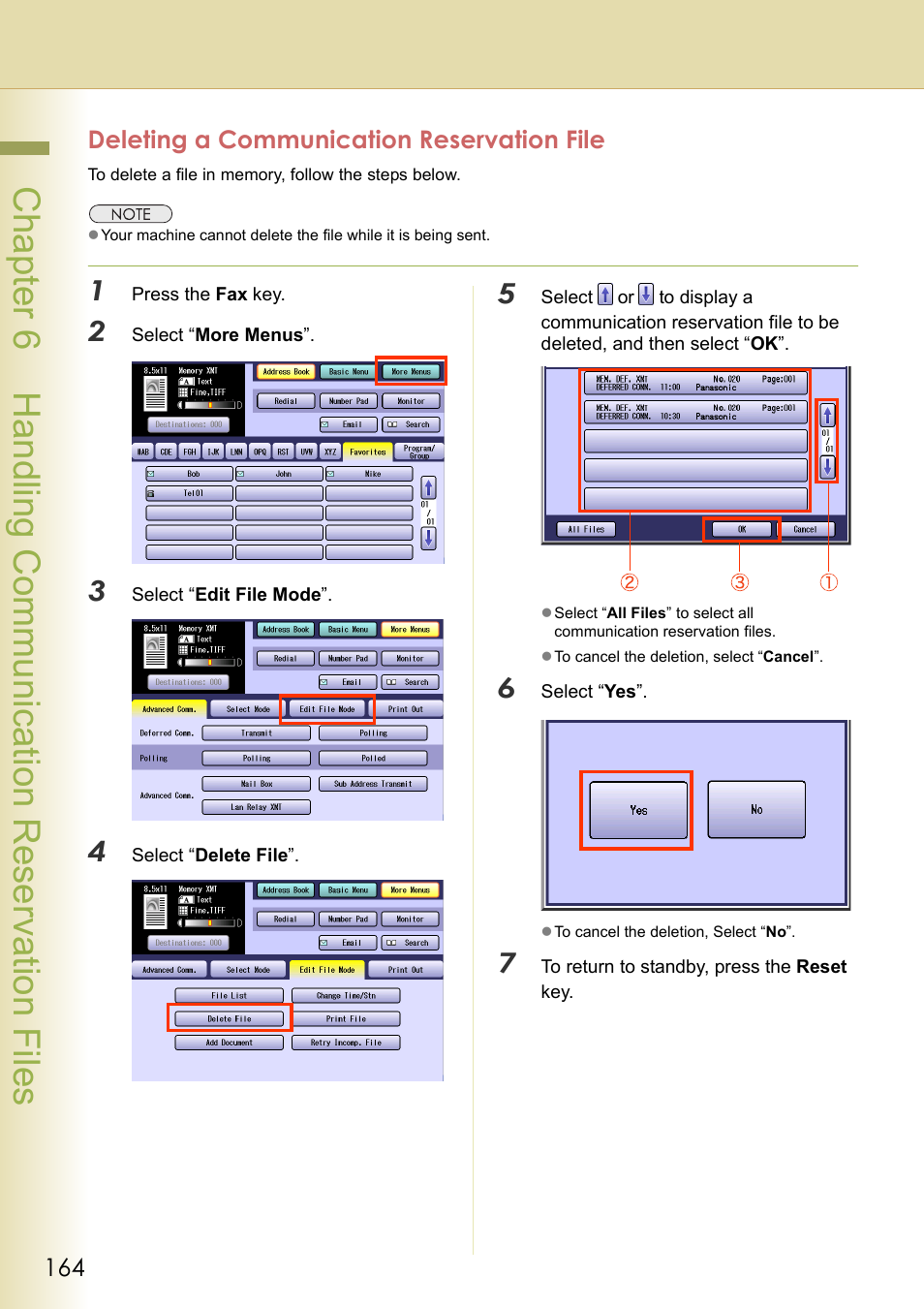 Deleting a communication reservation file | Panasonic DP-C354 User Manual | Page 164 / 220