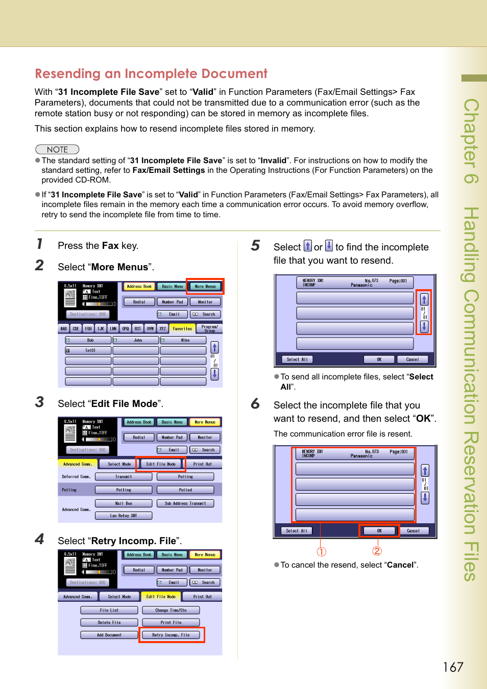 Resending an incomplete document | Panasonic DP-C354 User Manual | Page 167 / 220