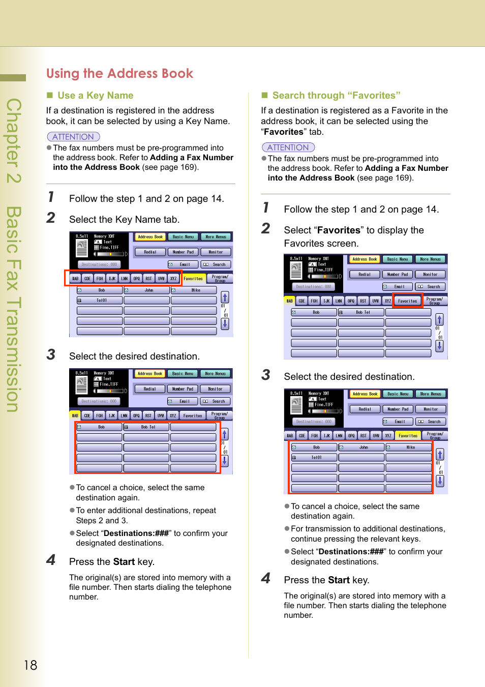 Using the address book, Chapter 2 basic fax transmission | Panasonic DP-C354 User Manual | Page 18 / 220