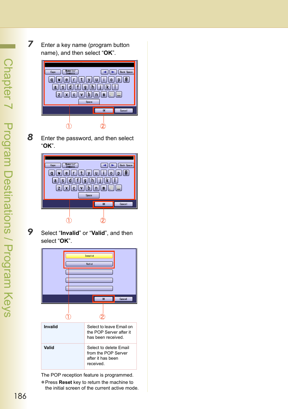 Chapter 7 program de stinations / program keys | Panasonic DP-C354 User Manual | Page 186 / 220