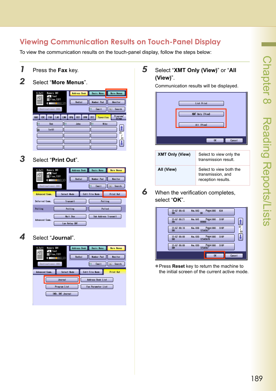 Chapt er 8 r eadi ng r epor ts/ li st s | Panasonic DP-C354 User Manual | Page 189 / 220