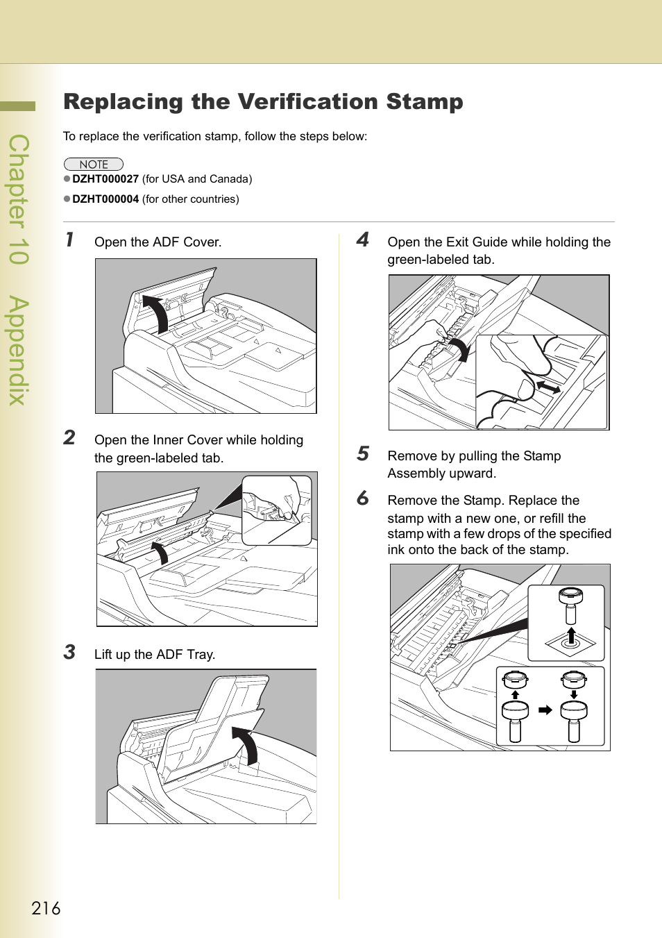 Appendix, Replacing the verification stamp, Chapter 10 appendix | Panasonic DP-C354 User Manual | Page 216 / 220