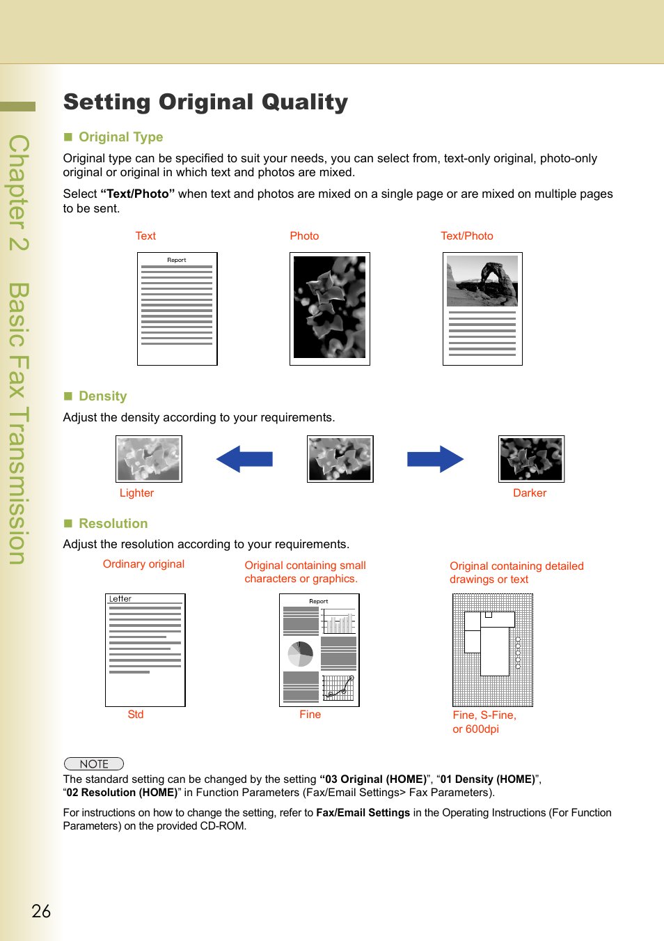 Setting original quality, Chapter 2 basic fax transmission | Panasonic DP-C354 User Manual | Page 26 / 220