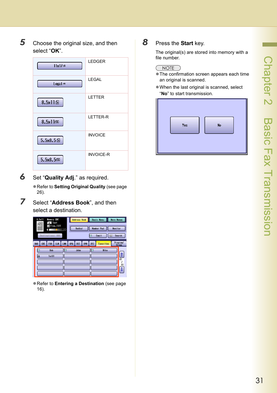 Chapter 2 basic fax transmission | Panasonic DP-C354 User Manual | Page 31 / 220