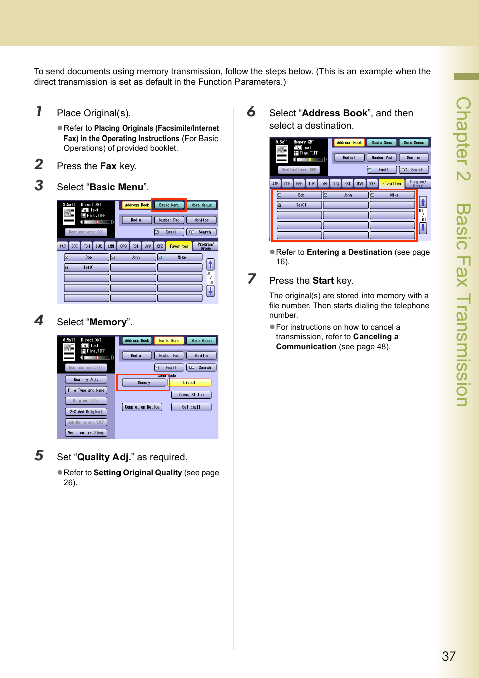 Chapter 2 basic fax transmission | Panasonic DP-C354 User Manual | Page 37 / 220