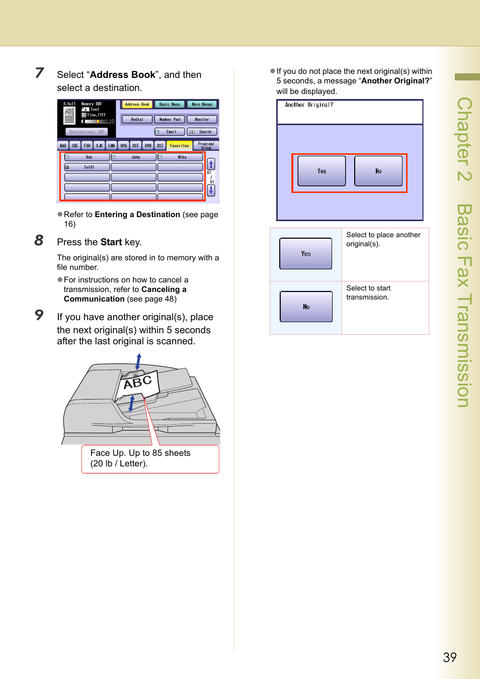 Chapter 2 basic fax transmission | Panasonic DP-C354 User Manual | Page 39 / 220