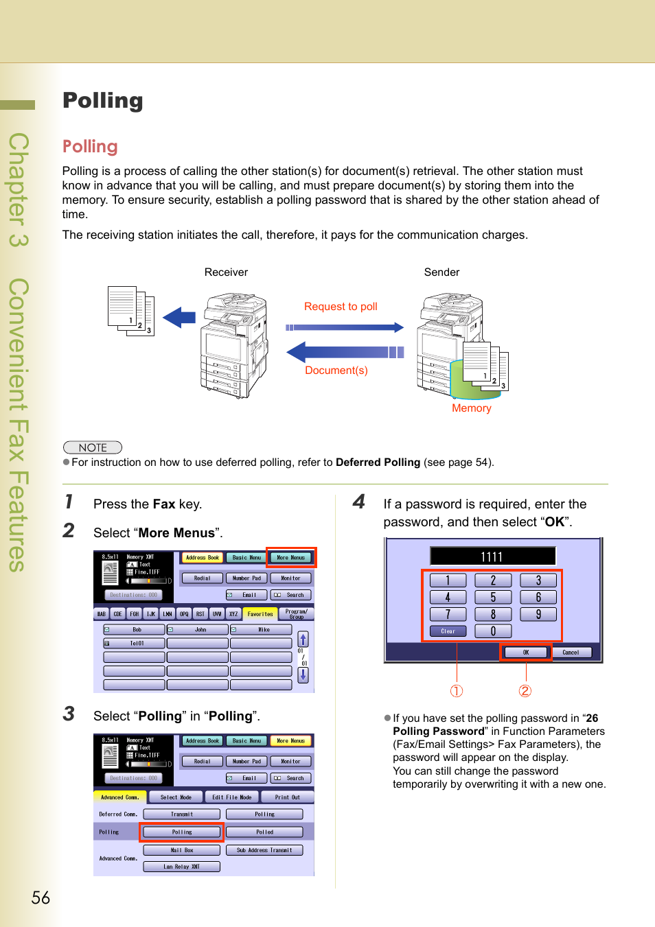 Polling, Chapter 3 convenient fax f eatures | Panasonic DP-C354 User Manual | Page 56 / 220