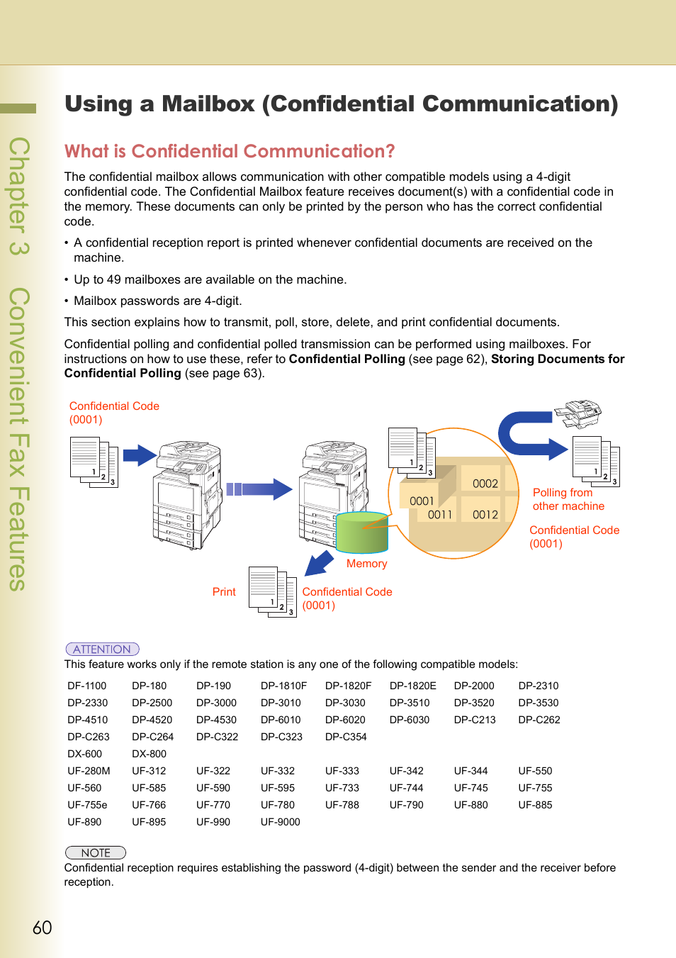 Using a mailbox (confidential communication), What is confidential communication, Chapter 3 convenient fax f eatures | Panasonic DP-C354 User Manual | Page 60 / 220