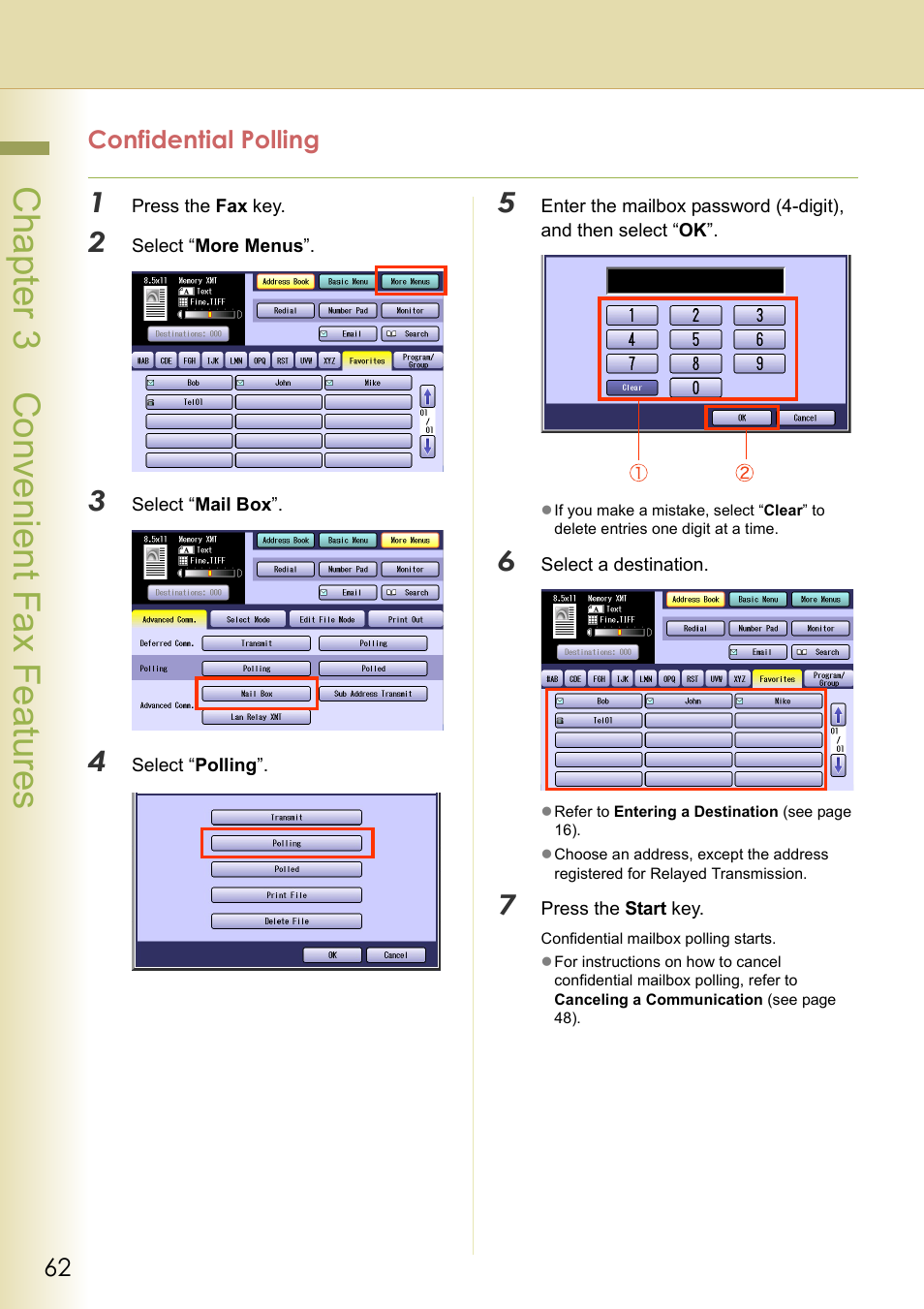 Confidential polling, Chapter 3 convenient fax f eatures | Panasonic DP-C354 User Manual | Page 62 / 220