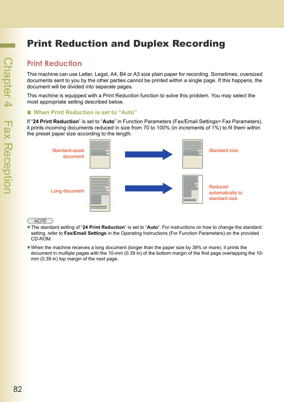 Print reduction and duplex recording, Print reduction, Cha pter 4 fax recep tio n | Panasonic DP-C354 User Manual | Page 82 / 220