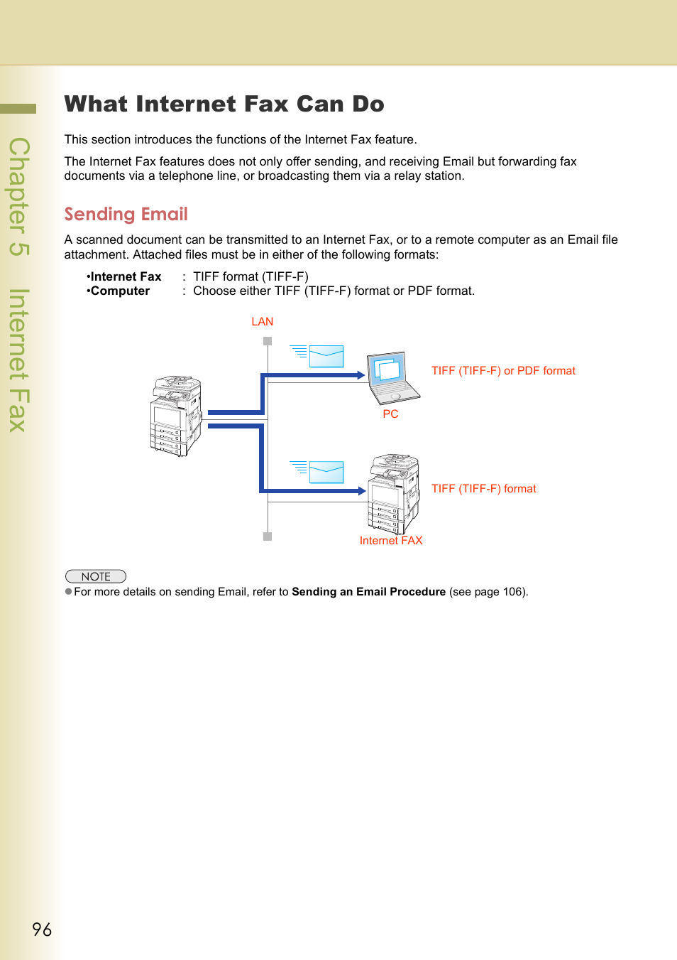 What internet fax can do, Sending email, Cha pter 5 internet f ax | Panasonic DP-C354 User Manual | Page 96 / 220
