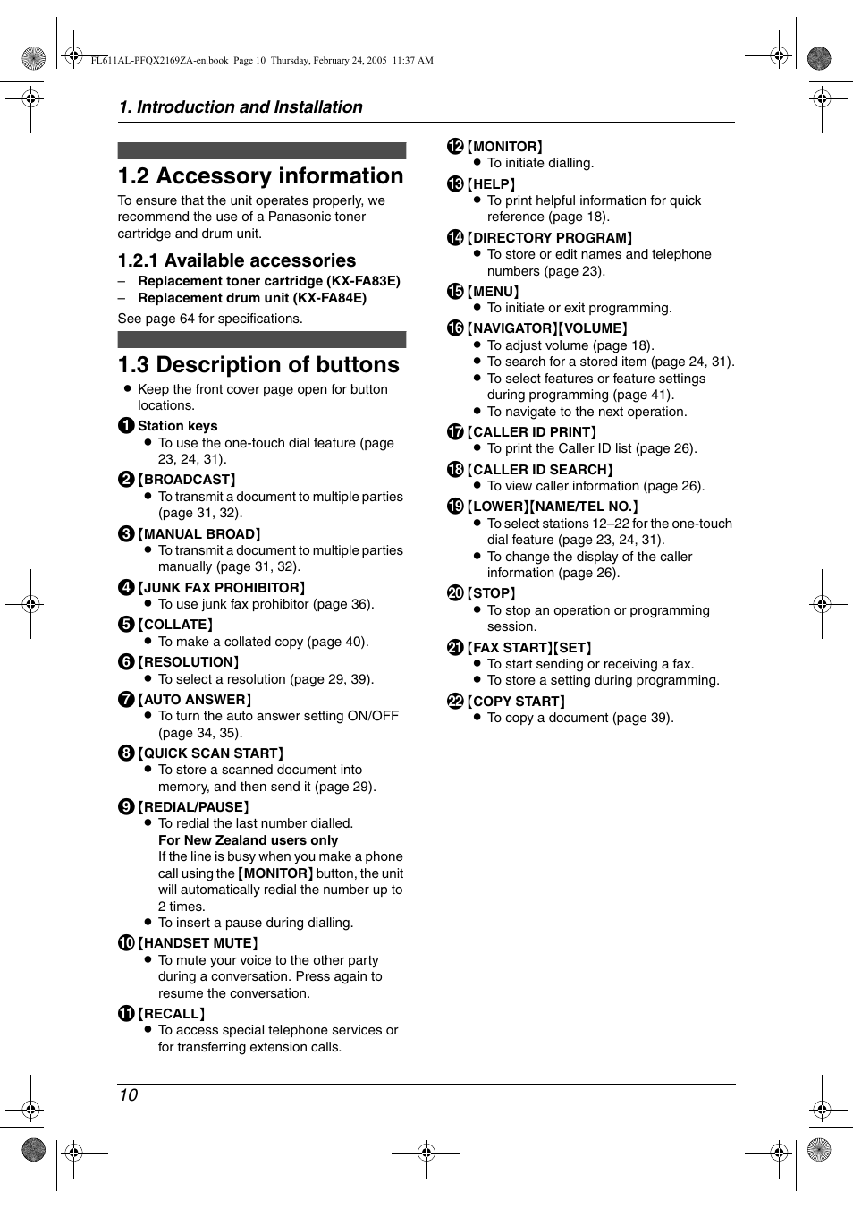 2 accessory information, Finding the controls, 3 description of buttons | Accessory information, Description of buttons, 2 accessory information, 3 description of buttons, 1 available accessories | Panasonic KX-FL611AL User Manual | Page 12 / 70