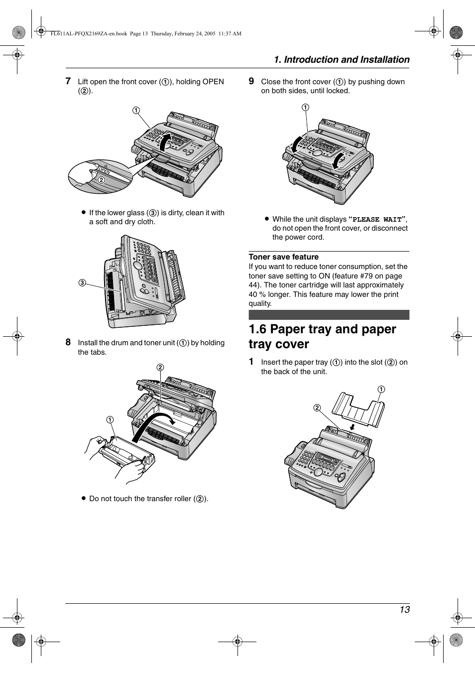 6 paper tray and paper tray cover, Paper tray and paper tray cover, 6 paper tray and paper tray cover | Panasonic KX-FL611AL User Manual | Page 15 / 70