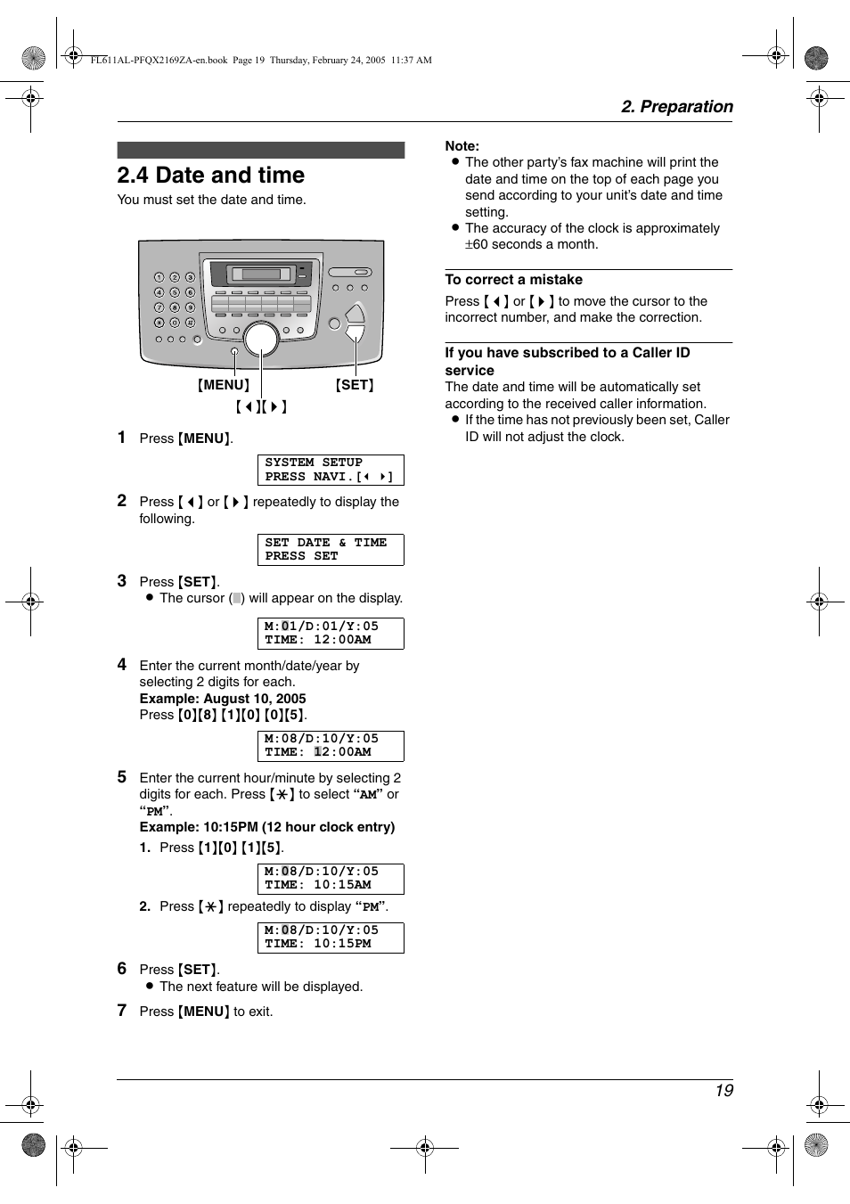 4 date and time, Date and time, 4 date and time | Panasonic KX-FL611AL User Manual | Page 21 / 70