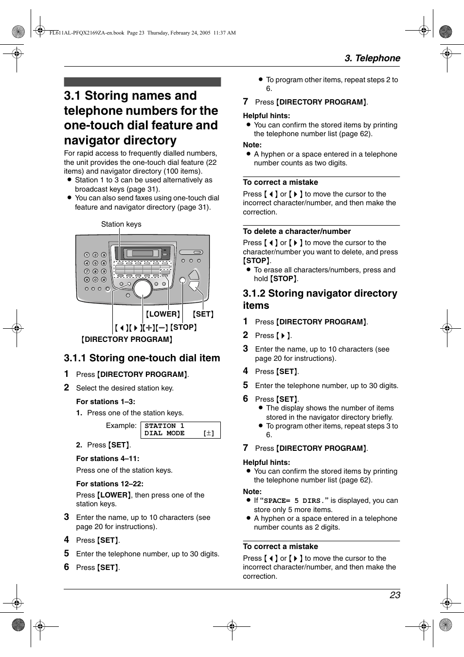 Telephone, Automatic dialling, 1 storing one-touch dial item | 2 storing navigator directory items | Panasonic KX-FL611AL User Manual | Page 25 / 70