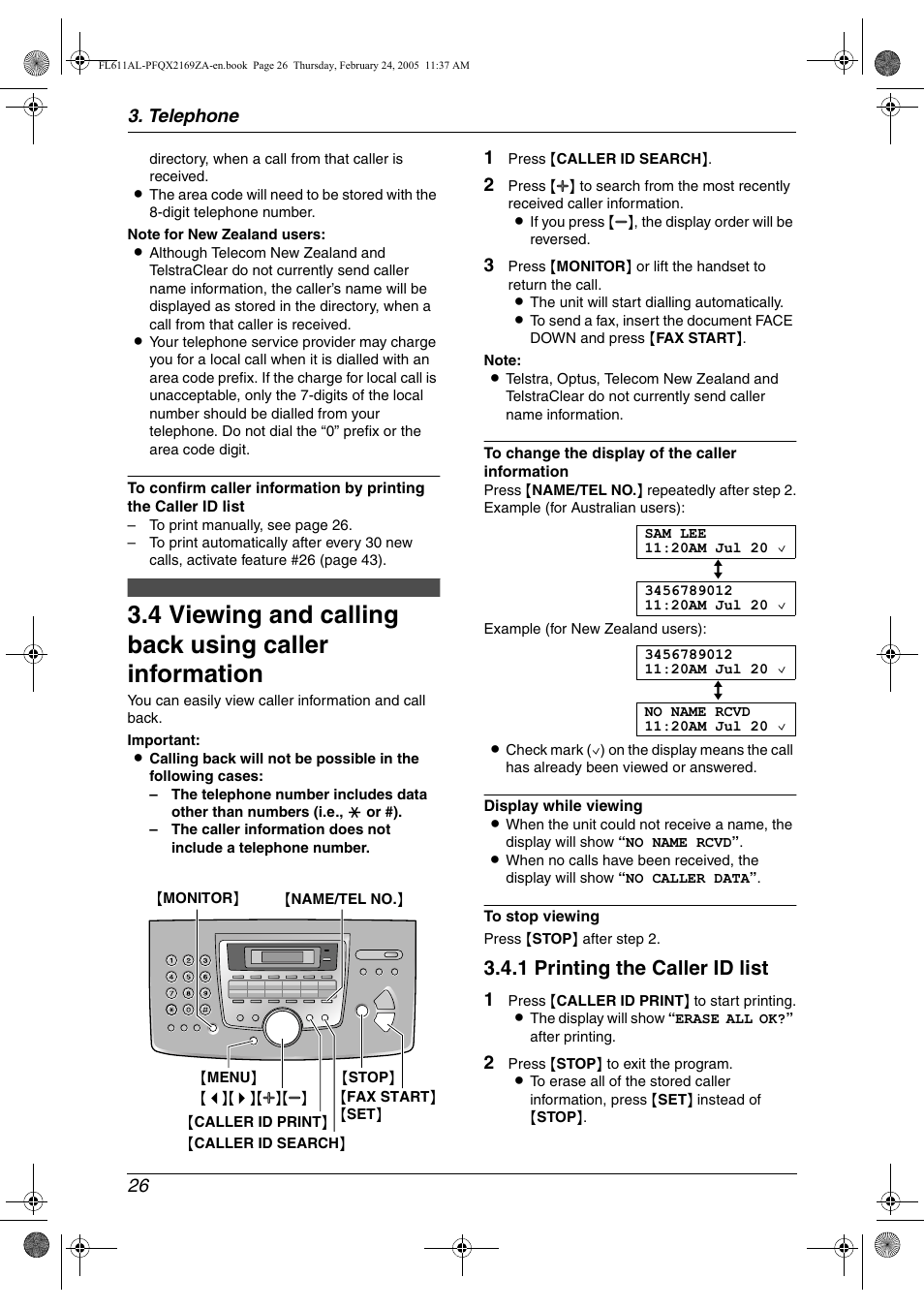 Viewing and calling back using caller information, 1 printing the caller id list | Panasonic KX-FL611AL User Manual | Page 28 / 70