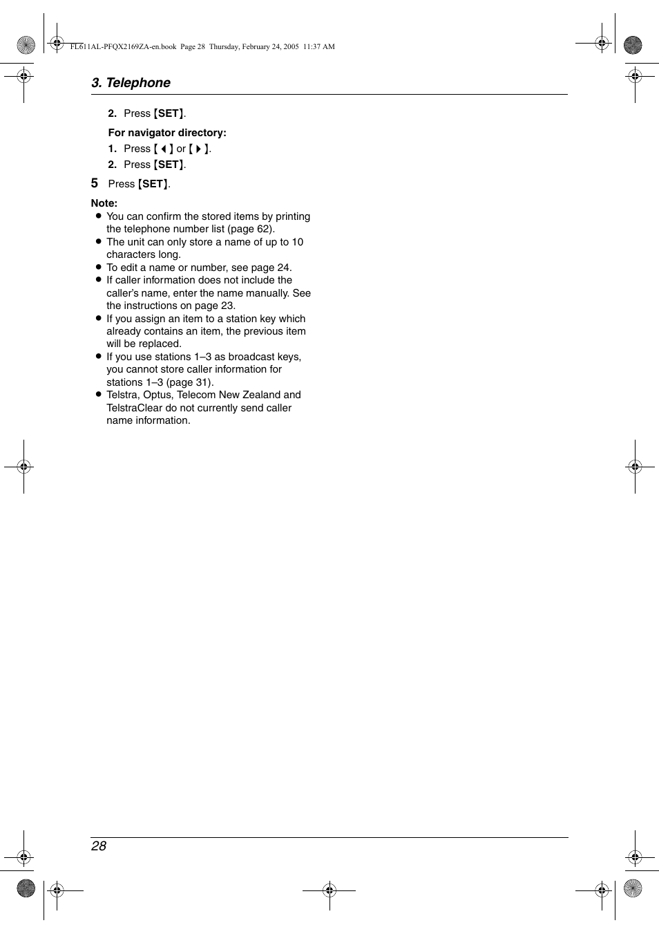 Telephone 28 | Panasonic KX-FL611AL User Manual | Page 30 / 70