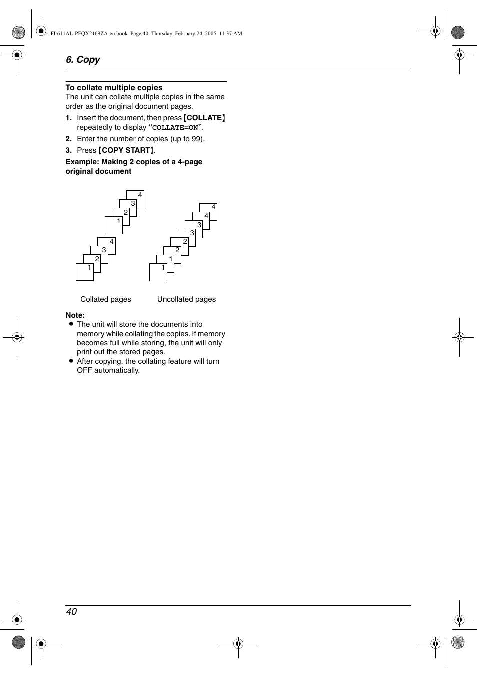Copy 40 | Panasonic KX-FL611AL User Manual | Page 42 / 70