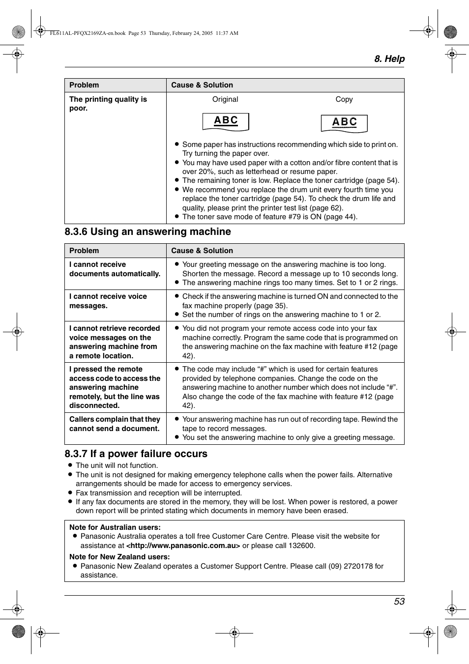 A b c, Help 53 | Panasonic KX-FL611AL User Manual | Page 55 / 70
