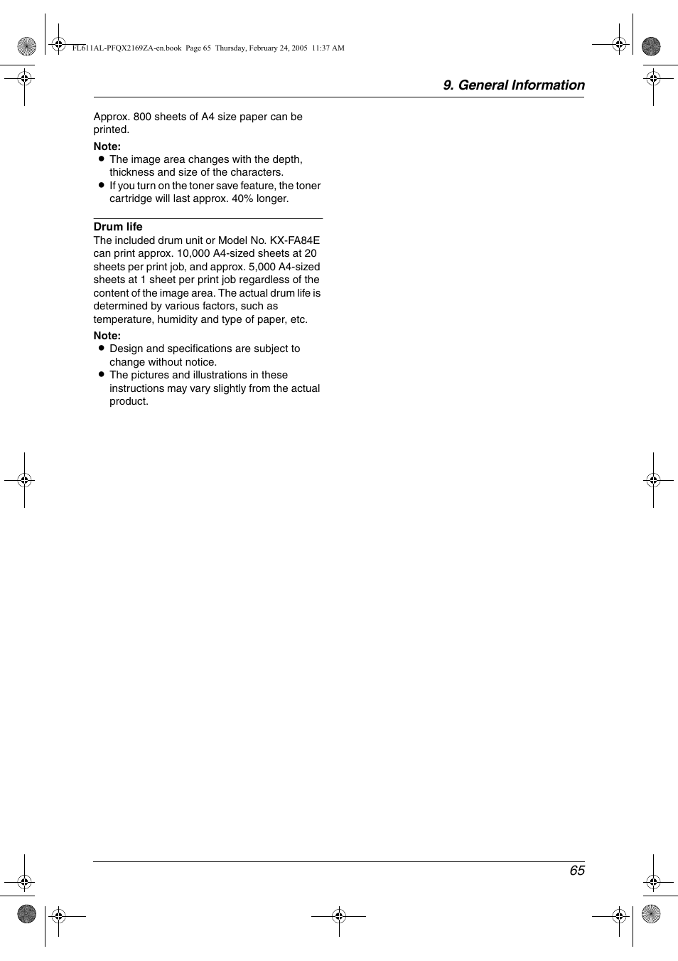 General information 65 | Panasonic KX-FL611AL User Manual | Page 67 / 70