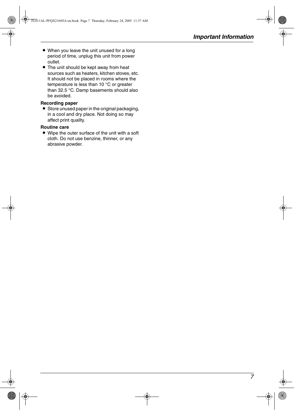 Important information 7 | Panasonic KX-FL611AL User Manual | Page 9 / 70