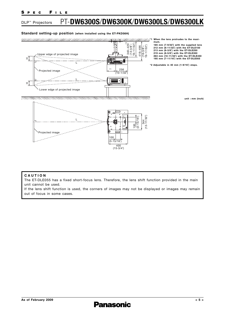 Standard setting-up position, Projectors | Panasonic DW6300K User Manual | Page 5 / 14