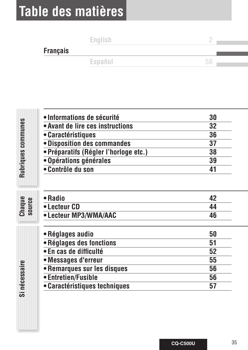 Panasonic CQ-C500U User Manual | Page 35 / 88