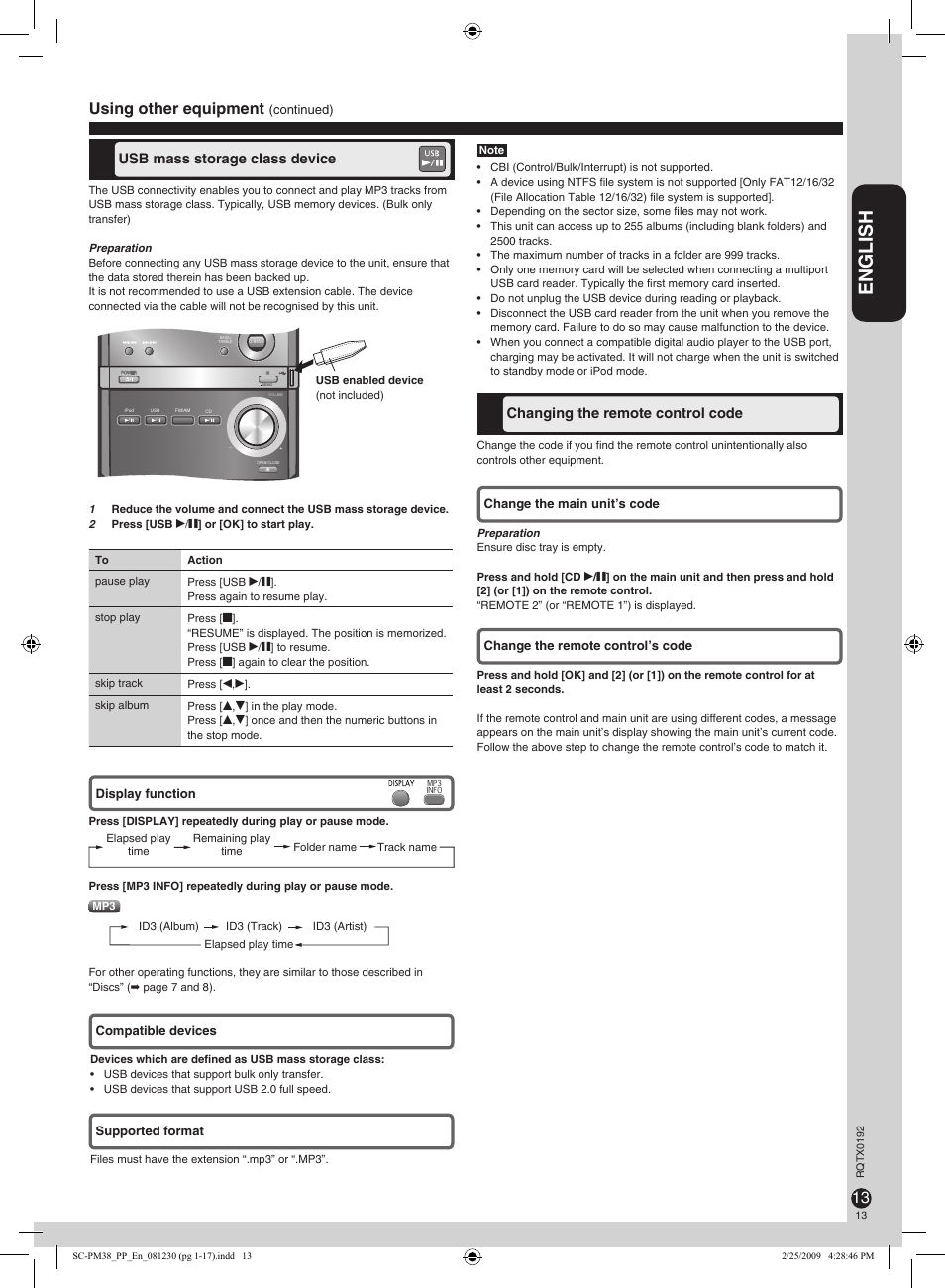 English, Using other equipment | Panasonic SB-PM48 User Manual | Page 13 / 48