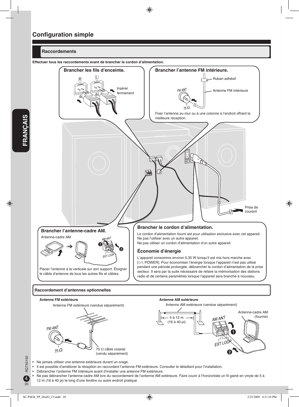 Français, Configuration simple | Panasonic SB-PM48 User Manual | Page 20 / 48