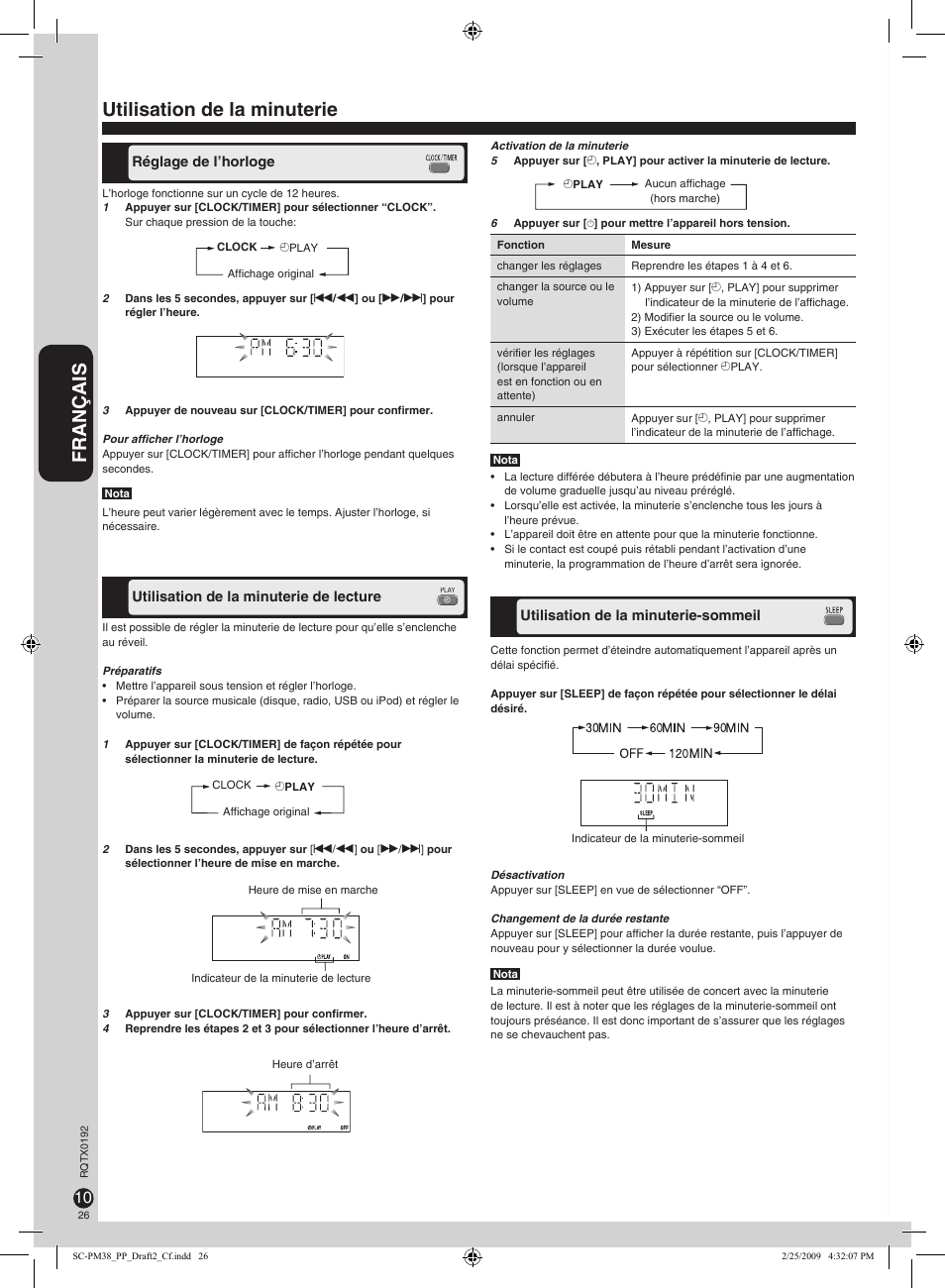 Français, Utilisation de la minuterie | Panasonic SB-PM48 User Manual | Page 26 / 48