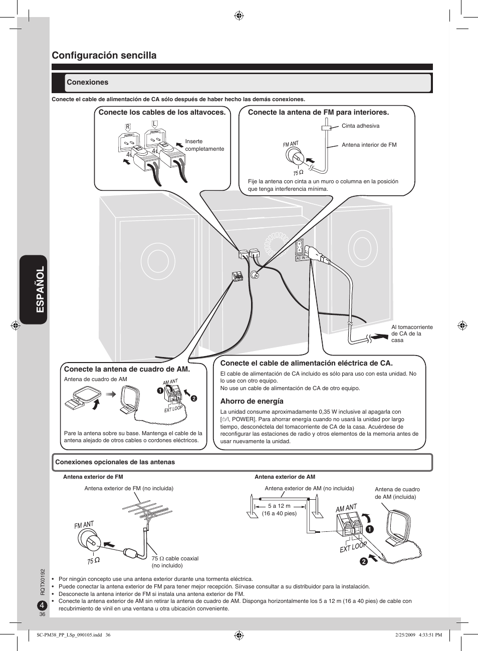 Español, Configuración sencilla | Panasonic SB-PM48 User Manual | Page 36 / 48