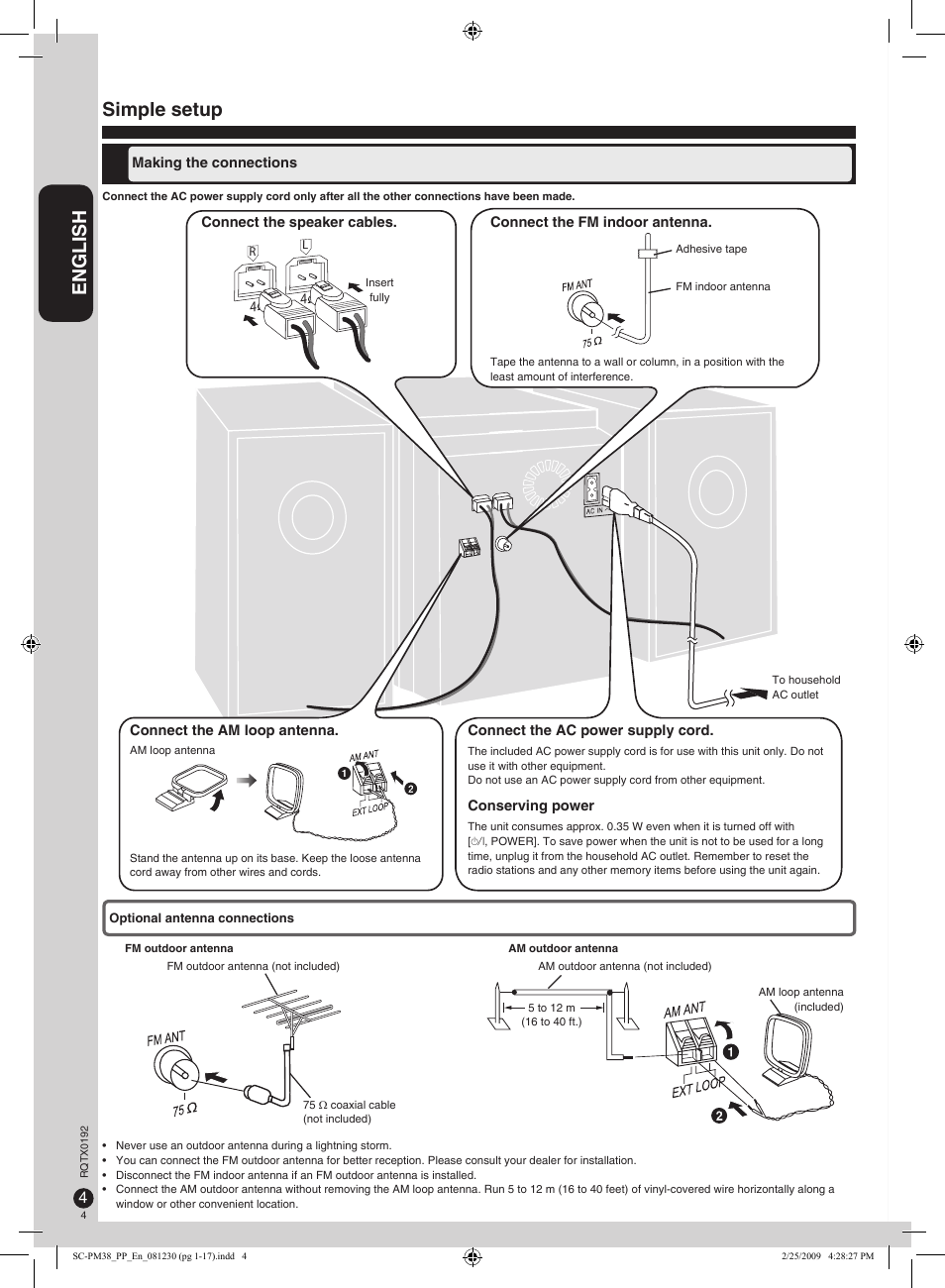 Simple setup, English | Panasonic SB-PM48 User Manual | Page 4 / 48