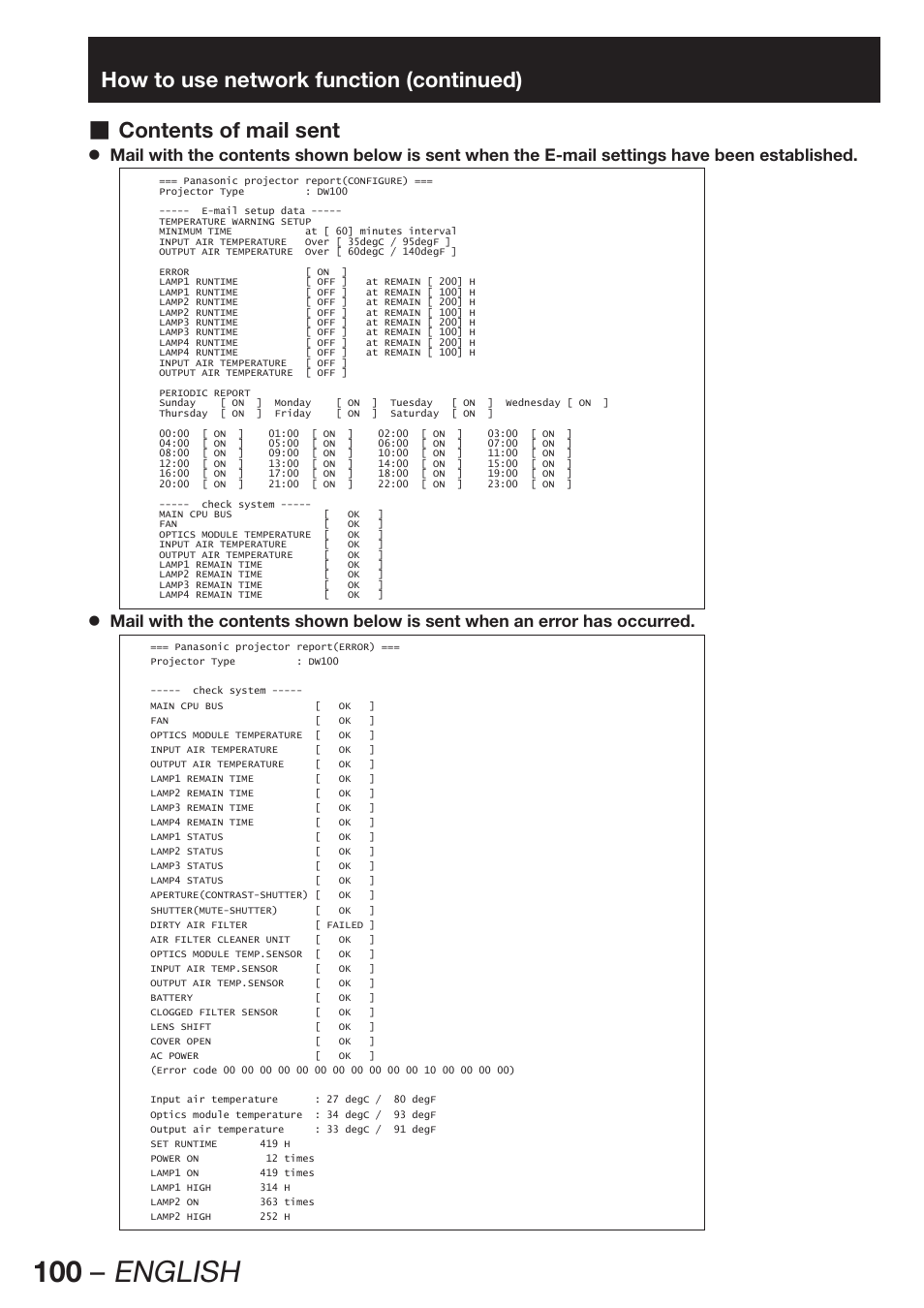 100 – english | Panasonic PT-DW100E User Manual | Page 100 / 126
