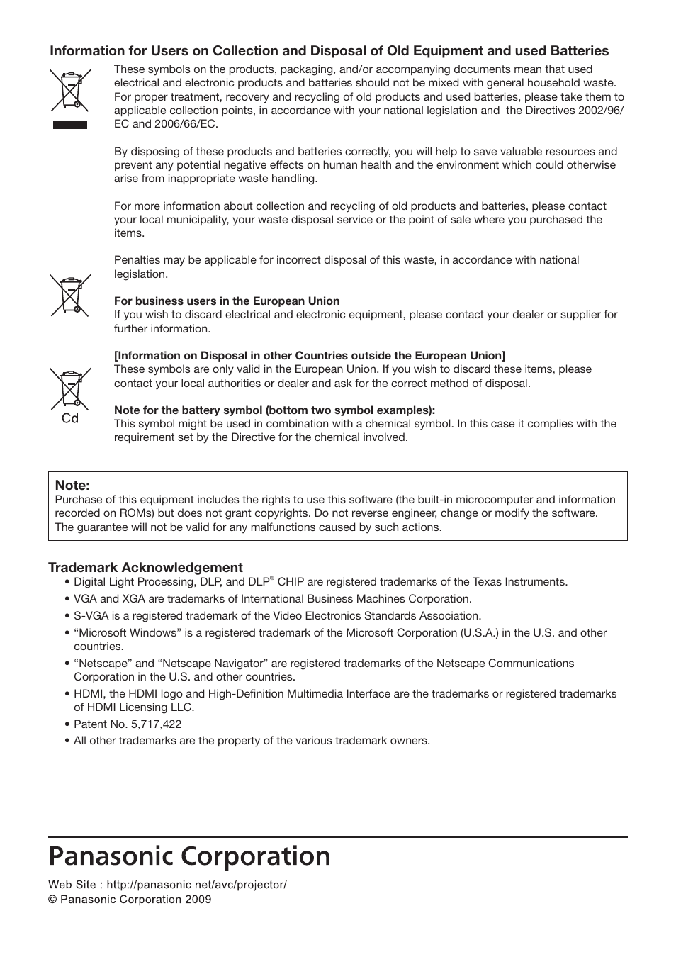 Panasonic PT-DW100E User Manual | Page 126 / 126