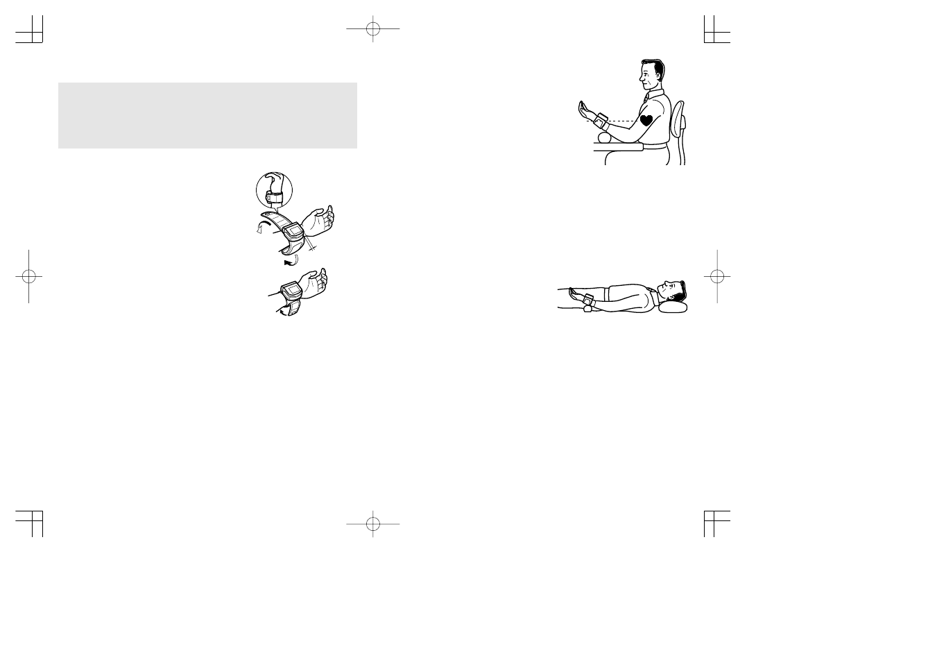 Positioning the pressure cuff, Correct position for blood pressure measurement, Taking measurements while sitting down | Taking measurements while lying down | Panasonic EW3002 User Manual | Page 6 / 21