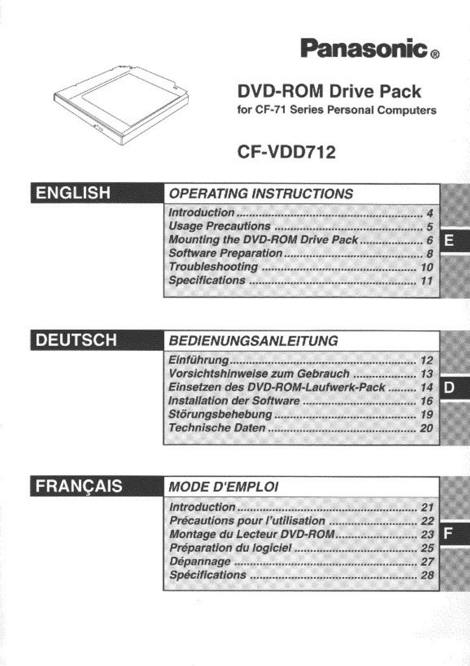Panasonic DVD-ROM Drive Pack CF-VDD712 User Manual | 32 pages