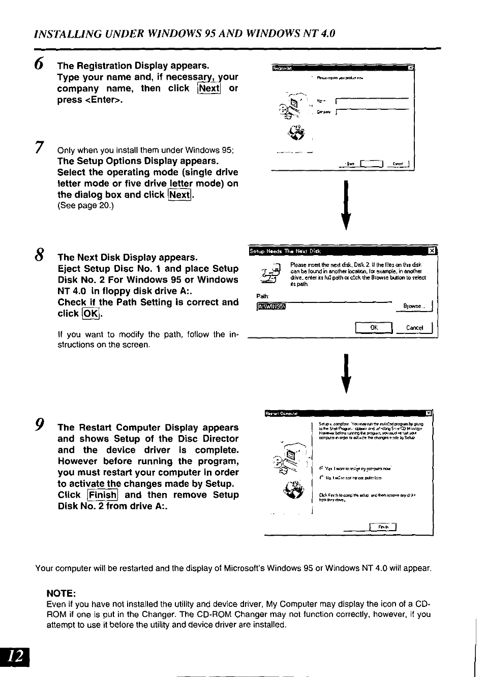 Installing under windows 95 and windows nt 4.0 | Panasonic SQ-TC520N User Manual | Page 12 / 32