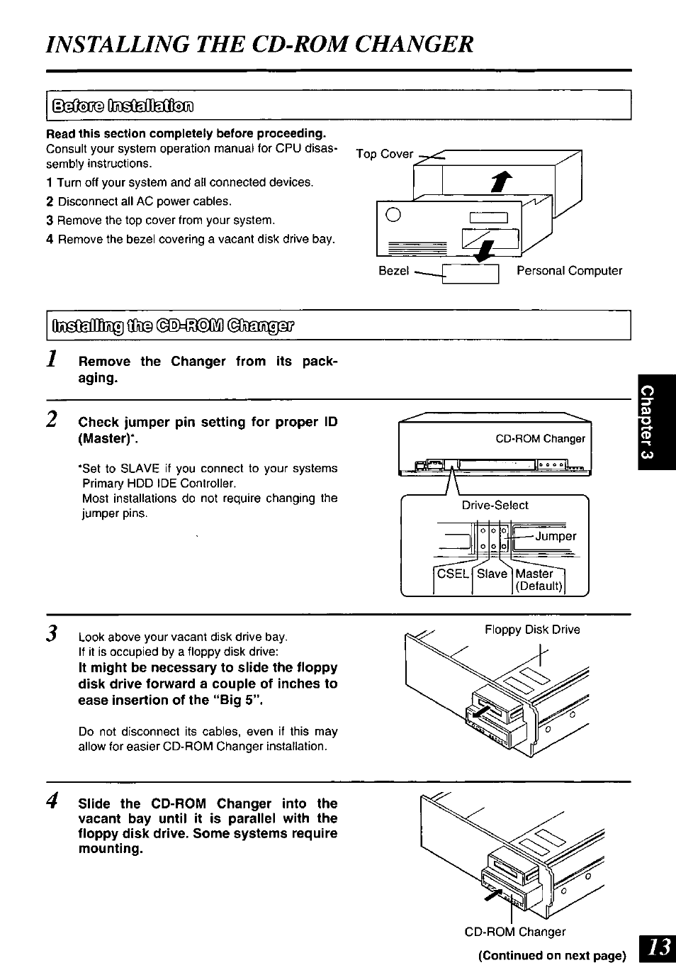 Installing the cd-rom changer | Panasonic SQ-TC520N User Manual | Page 13 / 32