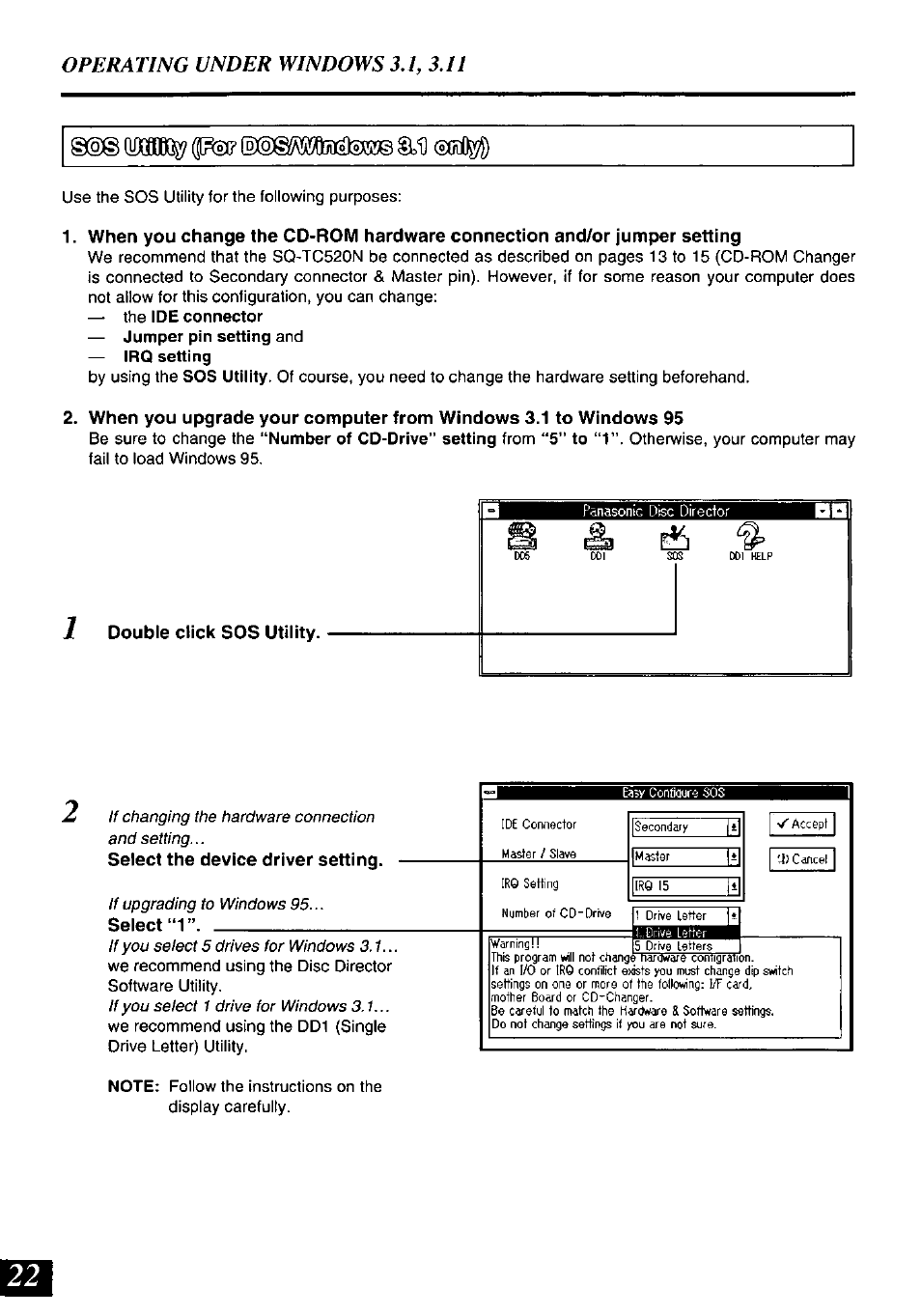 Doubie click sos utiiity, Select the device driver setting, Шшшв^рг»шшш5а11э!ша^ @co | Panasonic SQ-TC520N User Manual | Page 22 / 32