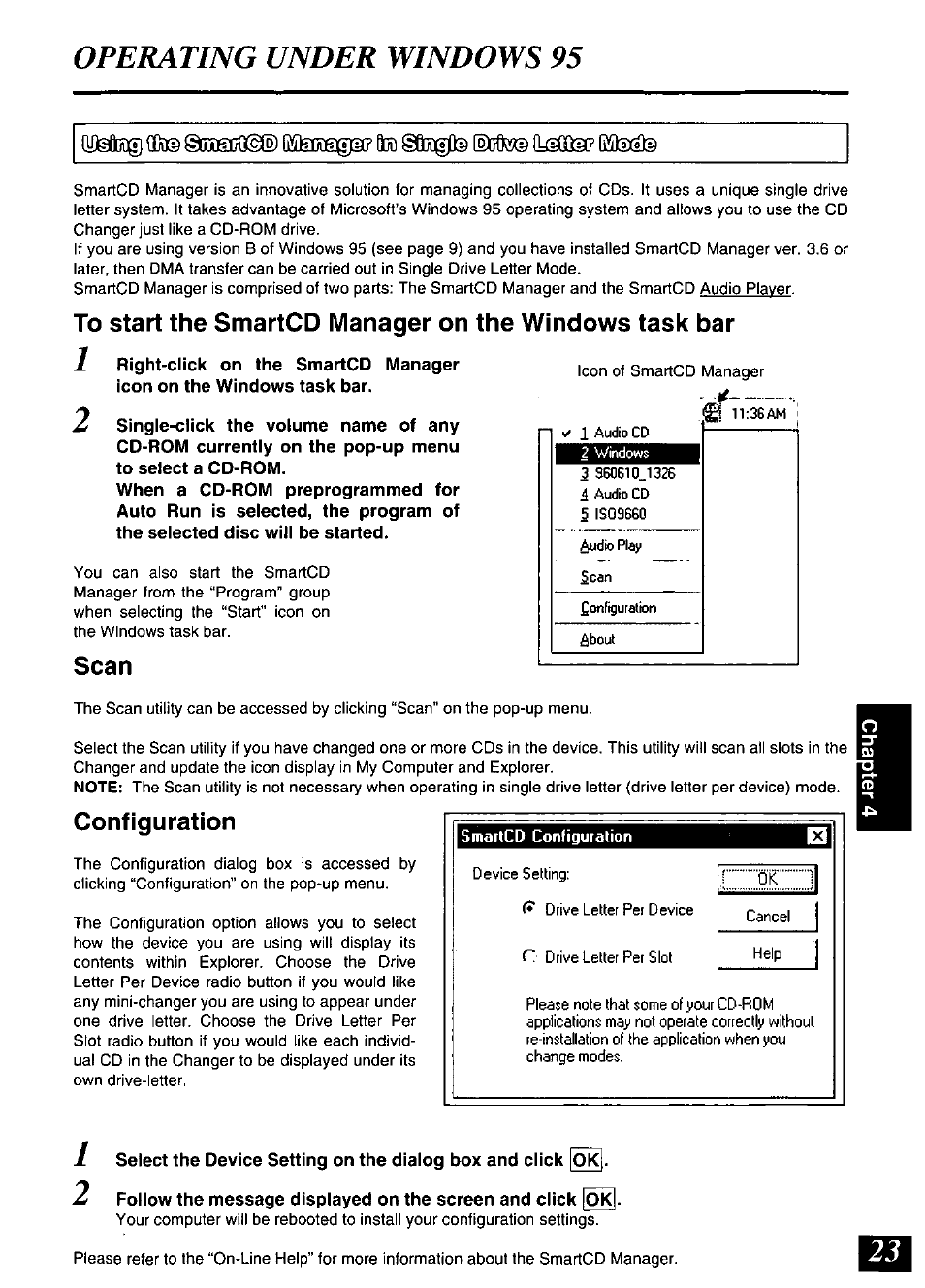 Smaritgb, Scan, Configuration | Operating under windows 95 | Panasonic SQ-TC520N User Manual | Page 23 / 32