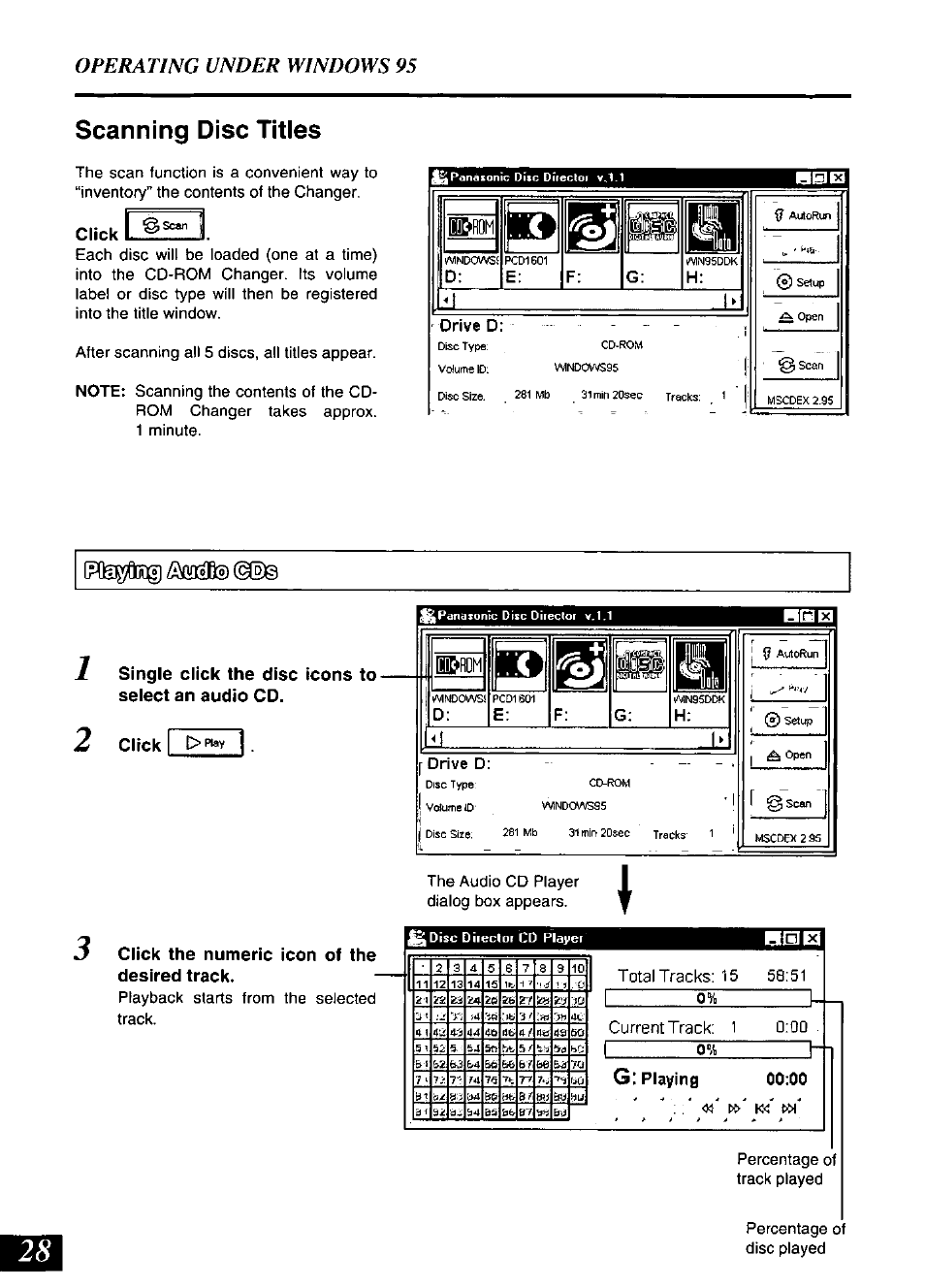 Scanning disc titles, Click, 3 click the numeric icon of the desired track | Is 9 | Panasonic SQ-TC520N User Manual | Page 28 / 32