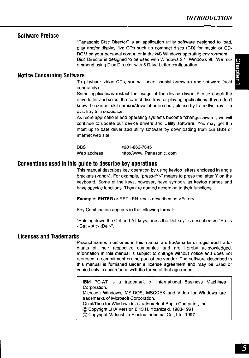 Introduction, Software preface, Notice concerning software | Licenses and trademarks | Panasonic SQ-TC520N User Manual | Page 5 / 32