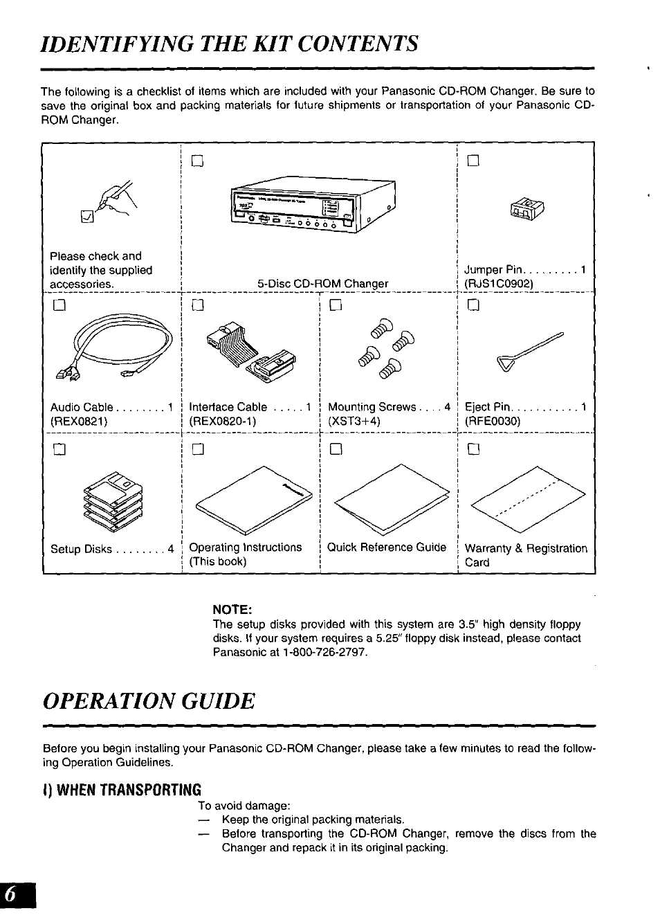 Note, Identifying the kit contents, Operation guide | Panasonic SQ-TC520N User Manual | Page 6 / 32