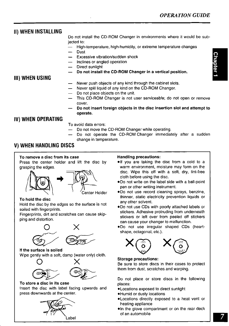 V) when handling discs, Operation guide | Panasonic SQ-TC520N User Manual | Page 7 / 32