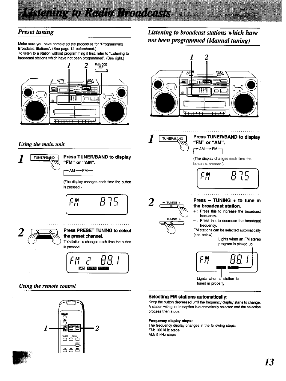 Preset tuning, Tj t.j | Panasonic RX-DT650 User Manual | Page 13 / 28