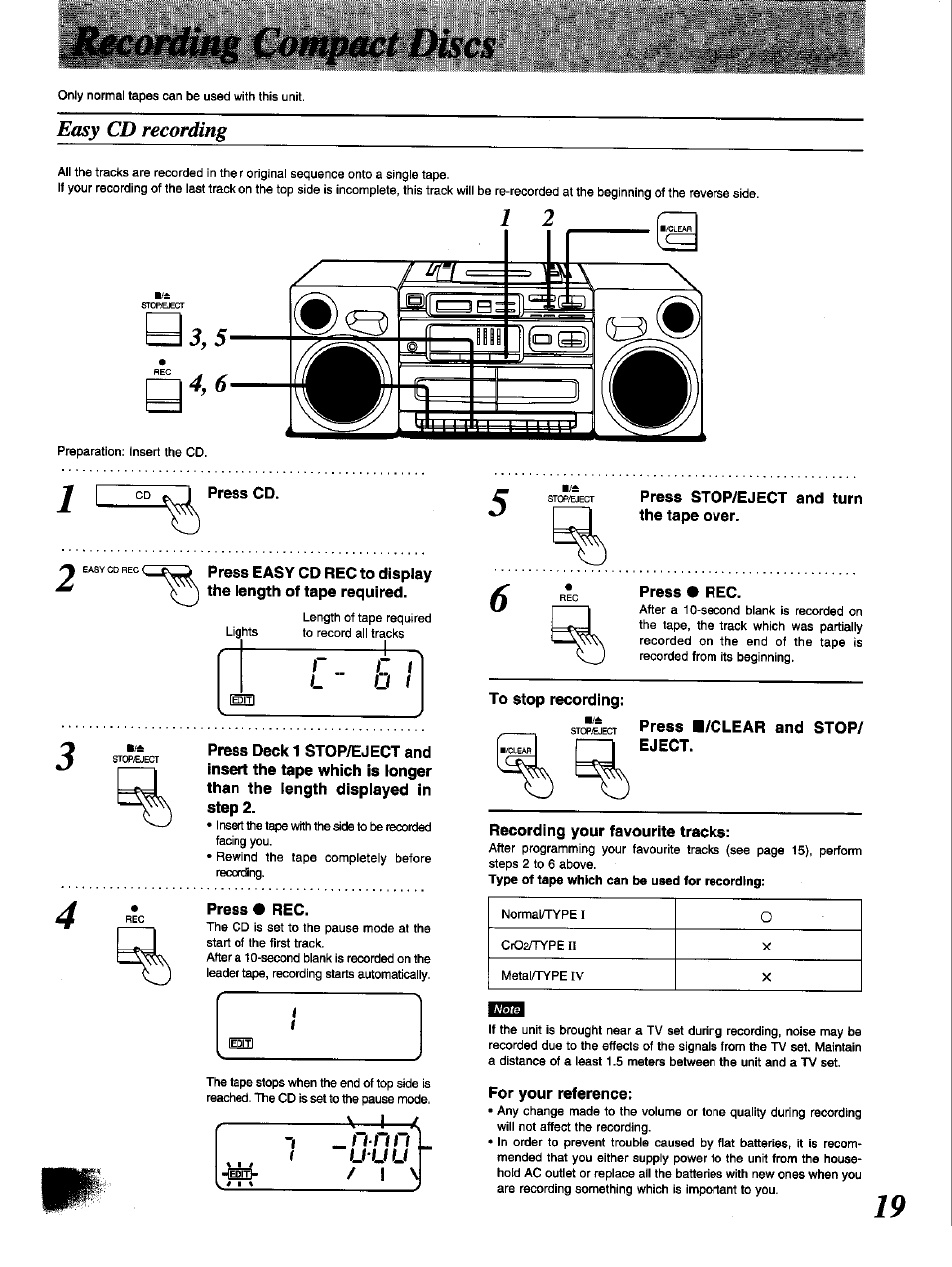 Easy cd recording, Tscs | Panasonic RX-DT650 User Manual | Page 19 / 28