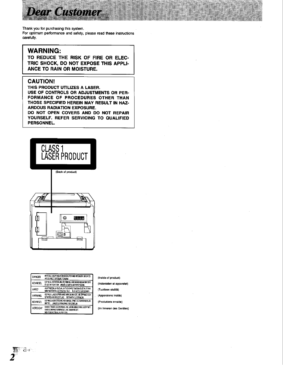 Warning, Caution | Panasonic RX-DT650 User Manual | Page 2 / 28