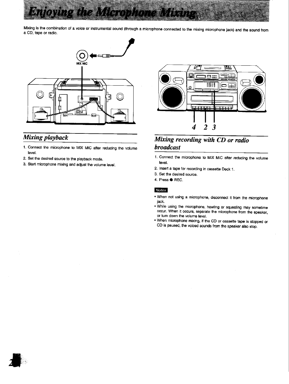 Mixing playback, Mixing recording with cd or radio broadcast | Panasonic RX-DT650 User Manual | Page 22 / 28