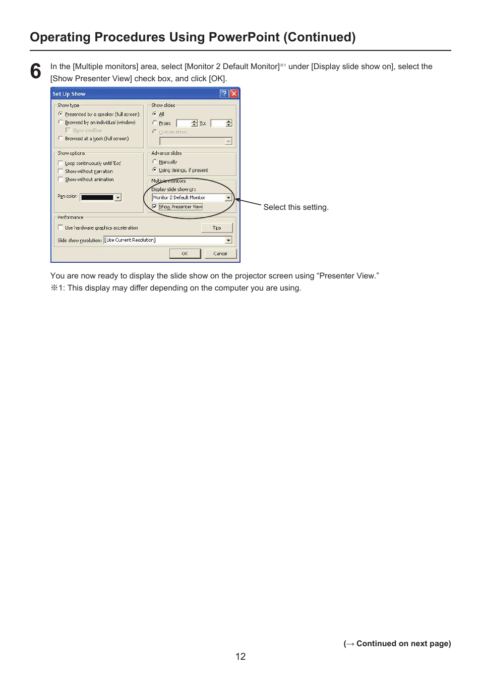 Operating procedures using powerpoint (continued) | Panasonic Secondary Display Transmission Function User Manual | Page 12 / 33
