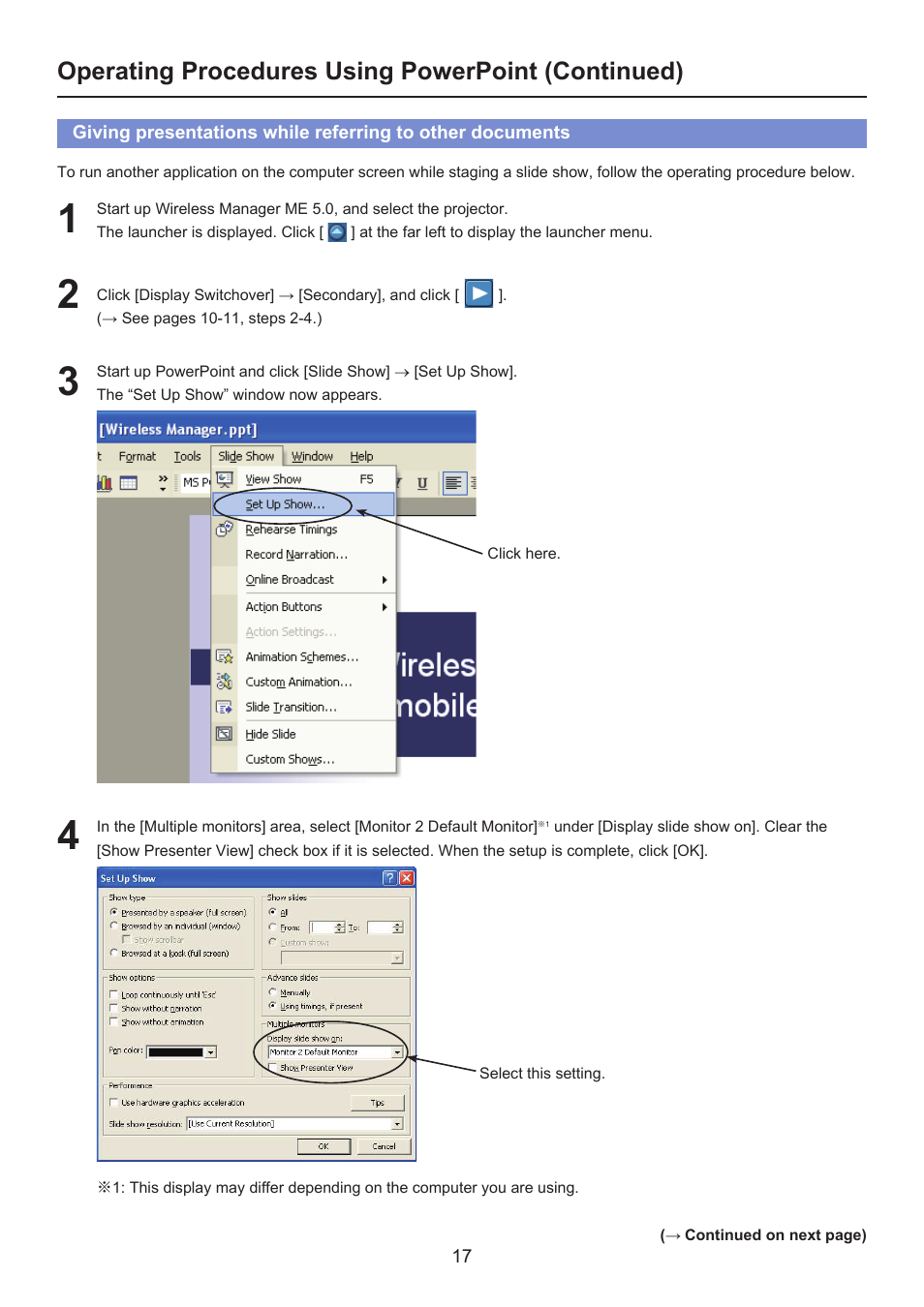 Operating procedures using powerpoint (continued) | Panasonic Secondary Display Transmission Function User Manual | Page 17 / 33